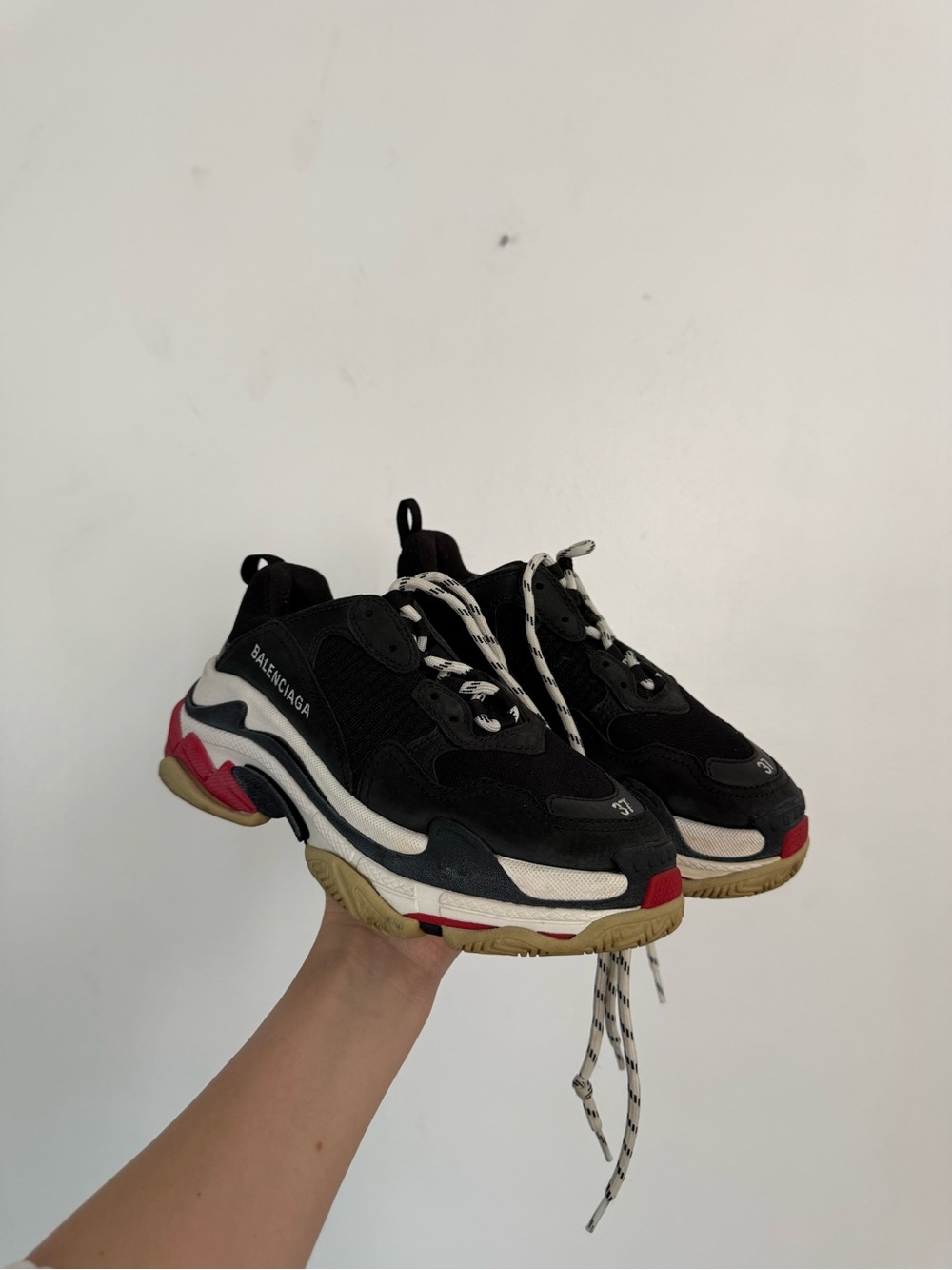 Balenciaga Black, White & Red Triple S Chunky Sneakers